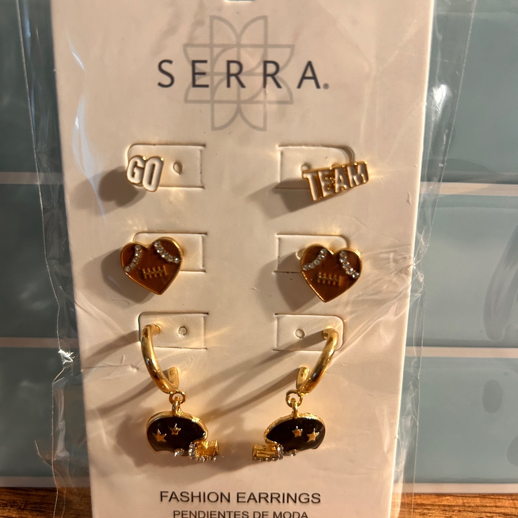 Serra Gold Heart And Football Earrings